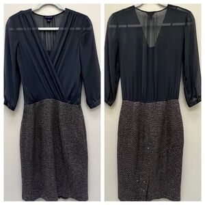 Banana Republic Factory 3/4 Sleeve Sheer Top Cocktail Dress Green Tan Size XS